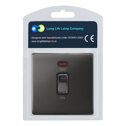 45Amp Cooker Switch Neon Indicator Double Pole Black Nickel Screwless Plate - Energy Light Bulbs - Free delivery on all orders