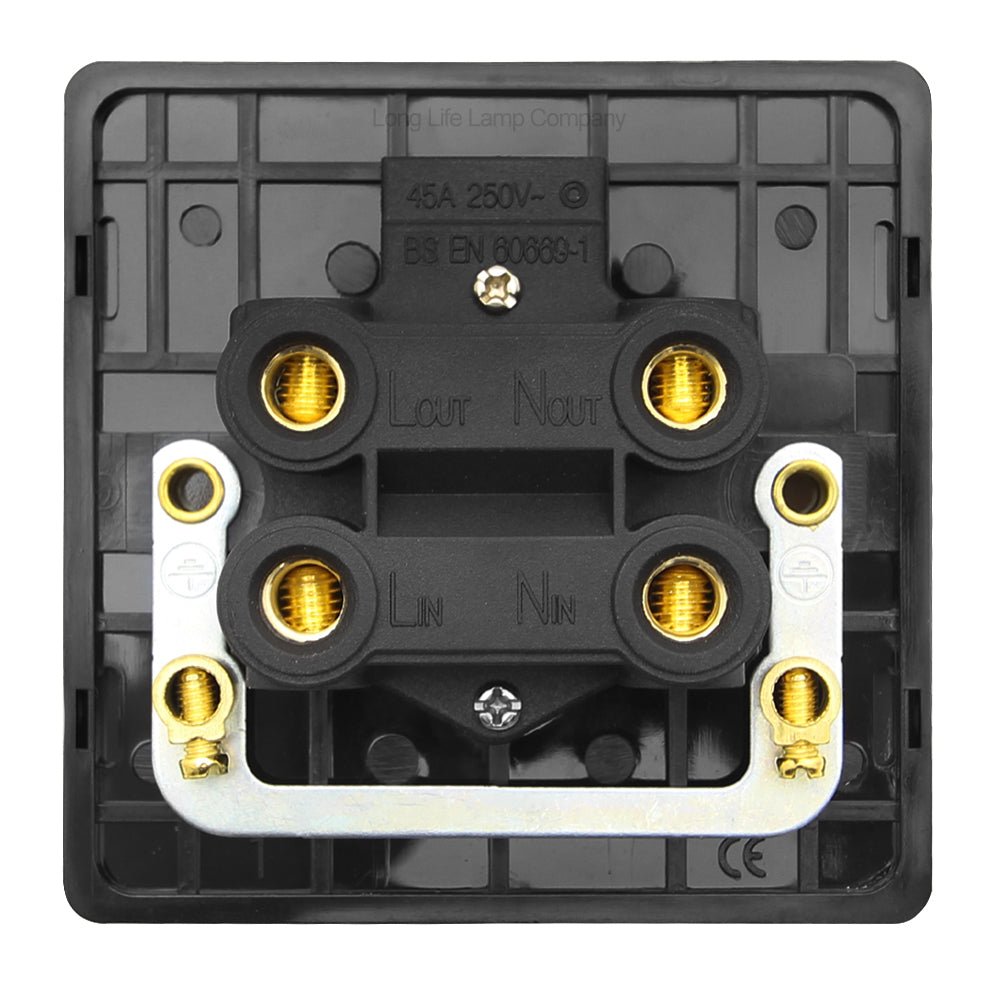 45Amp Cooker Switch Neon Indicator Double Pole Black Nickel Screwless Plate - Energy Light Bulbs - Free delivery on all orders
