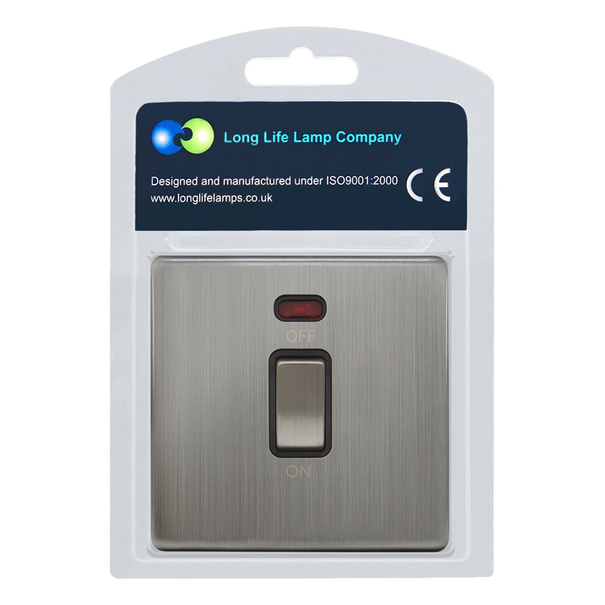 45Amp Cooker Switch Neon Indicator Double Pole Brush Chrome Screwless Plate - Energy Light Bulbs - Free delivery on all orders