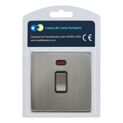 45Amp Cooker Switch Neon Indicator Double Pole Brush Chrome Screwless Plate - Energy Light Bulbs - Free delivery on all orders