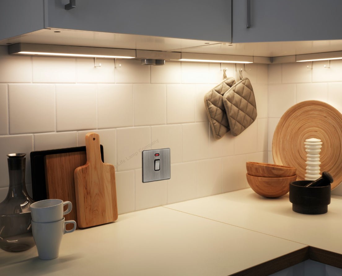 45Amp Cooker Switch Neon Indicator Double Pole Brush Chrome Screwless Plate - Energy Light Bulbs - Free delivery on all orders