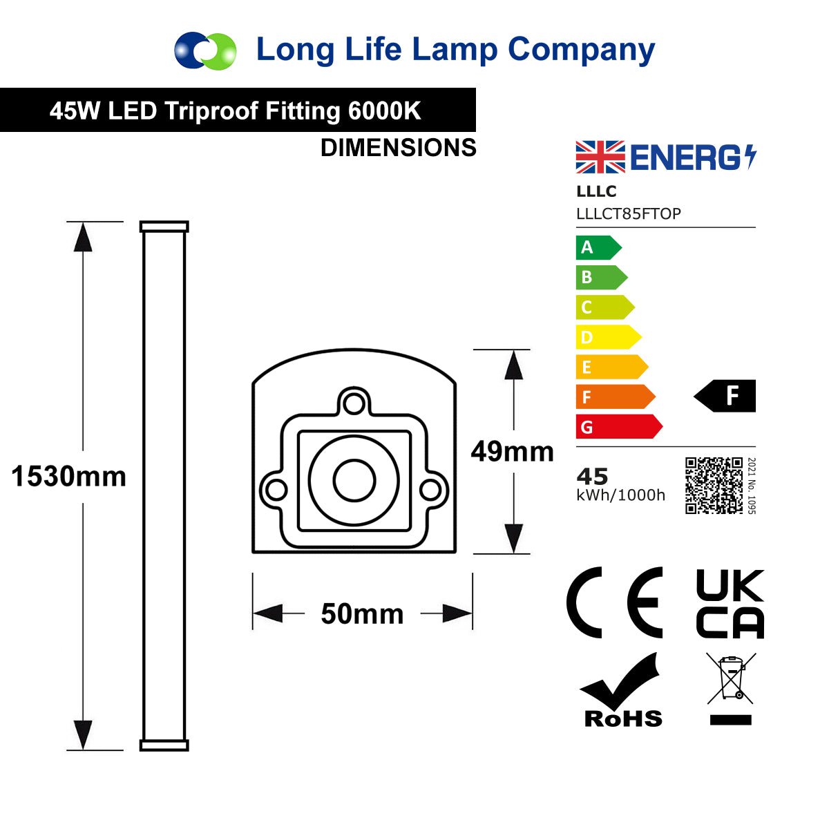 45w LED Batten Light 5ft Frosted Cover Triproof Fittng IP66 Replacement for T8 - Energy Light Bulbs - Free delivery on all orders