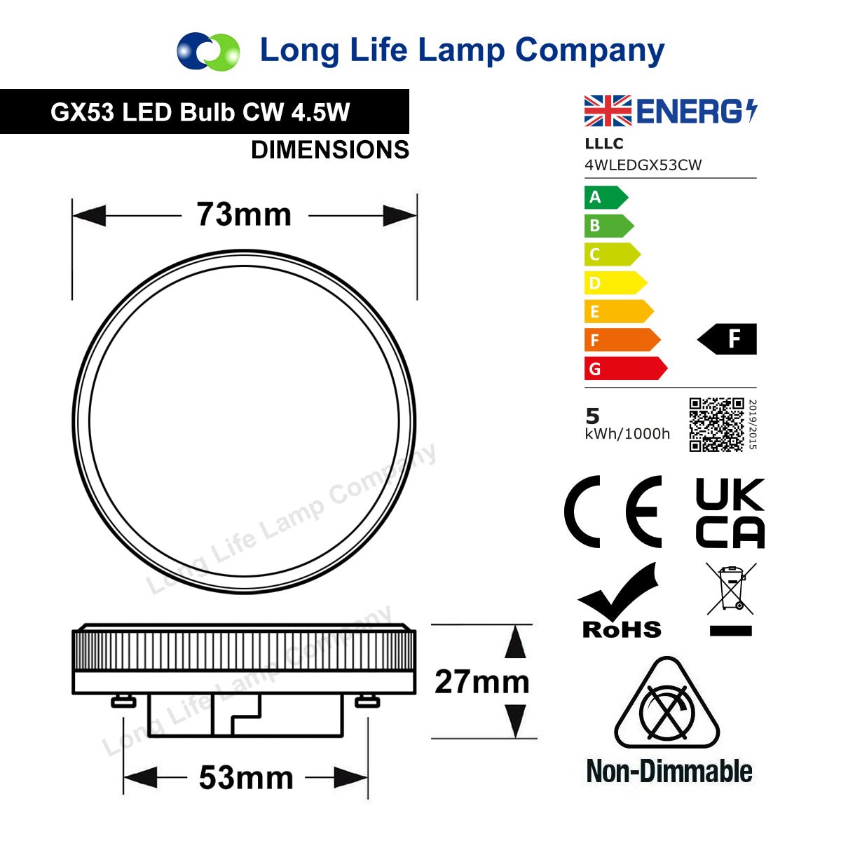 4.5w LED GX53 Light Bulb Replacement for CFL Cool White - Energy Light Bulbs - Free delivery on all orders