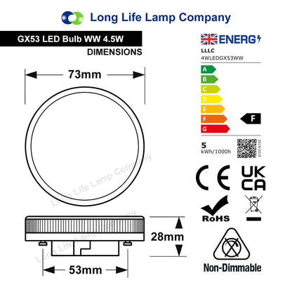 4.5w LED GX53 Light Bulb Replacement For CFL Warm White - Energy Light Bulbs - Free delivery on all orders