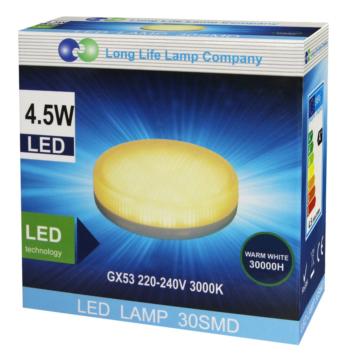4.5w LED GX53 Light Bulb Replacement For CFL Warm White - Energy Light Bulbs - Free delivery on all orders