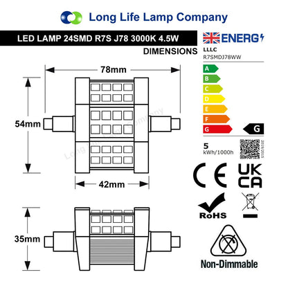 4.5w Warm White 3000K J78 R7s SMD LED Light Replacement For Halogen J78 - Free delivery on all orders