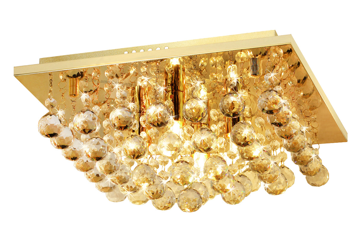 Modern Square Chandelier Crystal Droplets Gold Effect Base 4x3w G9 - Free delivery on all orders