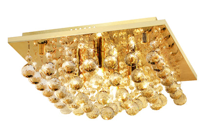 Modern Square Chandelier Crystal Droplets Gold Effect Base 4x3w G9 - Free delivery on all orders