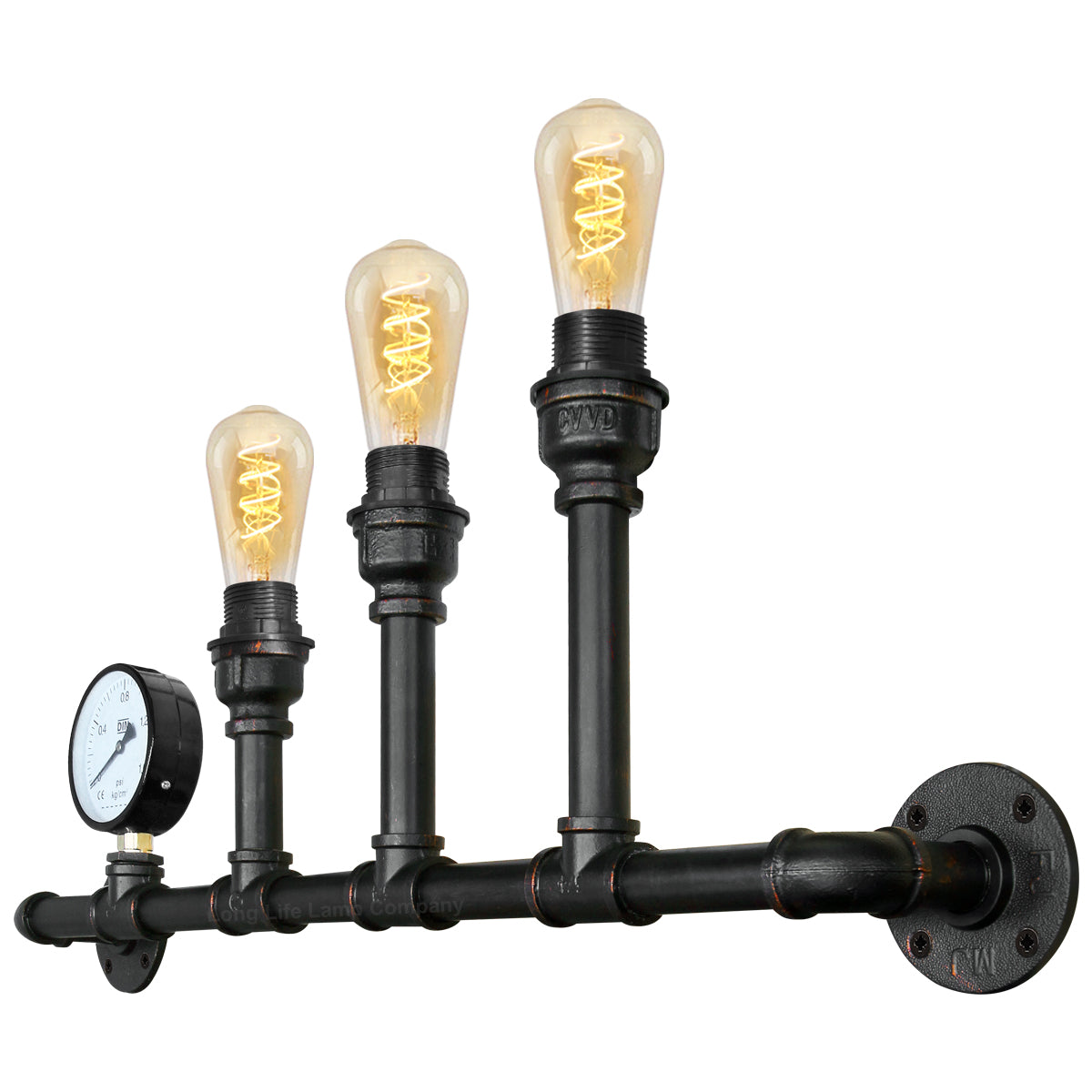 Vintage 3 Light Industrial Water Pipe Wall Lamp with Gauge - Free delivery on all orders