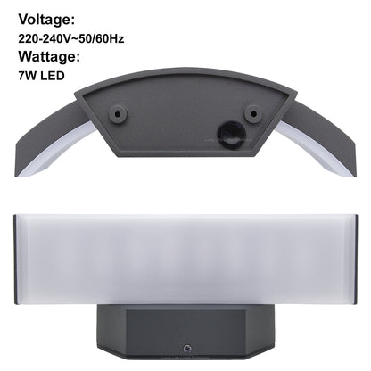 Modern Curved 7W LED Outdoor Wall Light Cool White