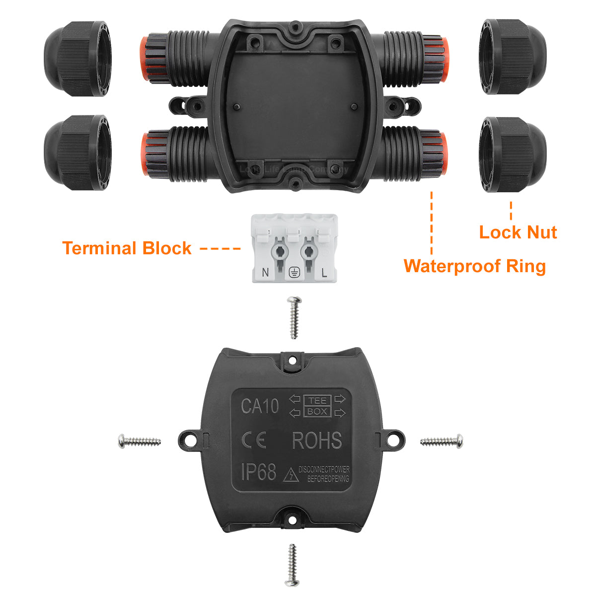 4 Way Waterproof IP68 Junction Box Push Clip WB4W