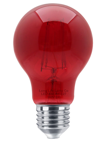 4W LED RED Light Bulb E27 Screw Cap Glass A60 - Free delivery on all orders