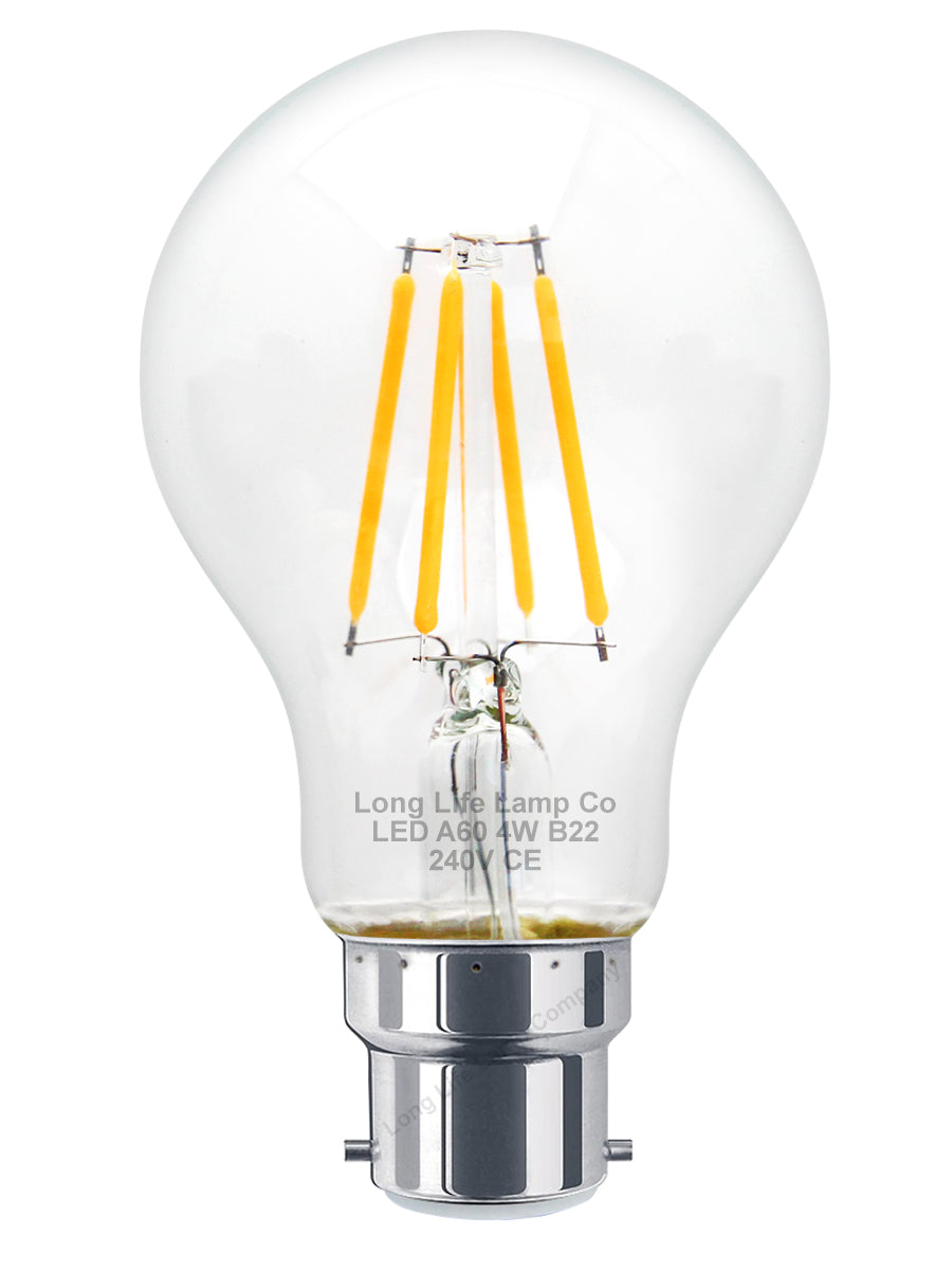 A60 4W LED Filament Light Bulb Warm White B22 Edison Screw Clear Glass - Free delivery on all orders