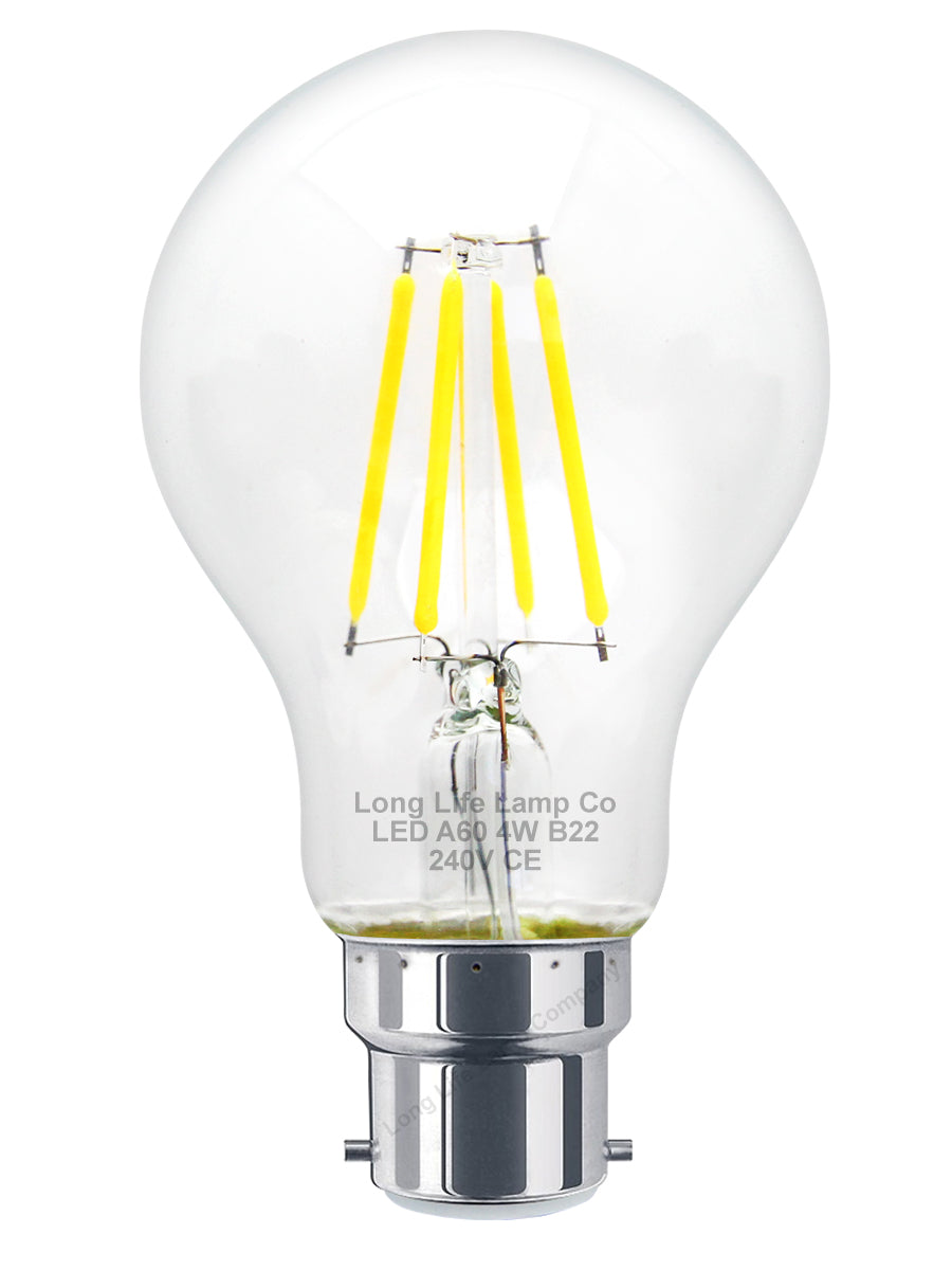 4W LED Filament Bulb B22 A60 Cool White 6500K Clear Glass - Free delivery on all orders
