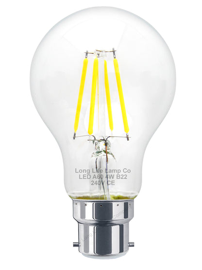 4W LED Filament Bulb B22 A60 Cool White 6500K Clear Glass - Free delivery on all orders