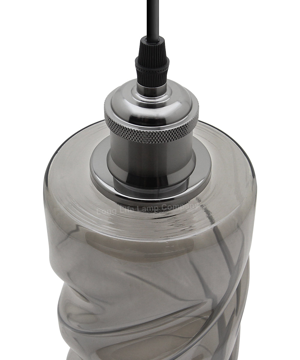 Vintage Smoked Grey Twisted Cylinder Glass Ceiling Pendant Lamp M0242