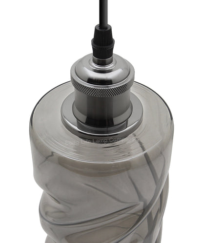 Vintage Smoked Grey Twisted Cylinder Glass Ceiling Pendant Lamp M0242