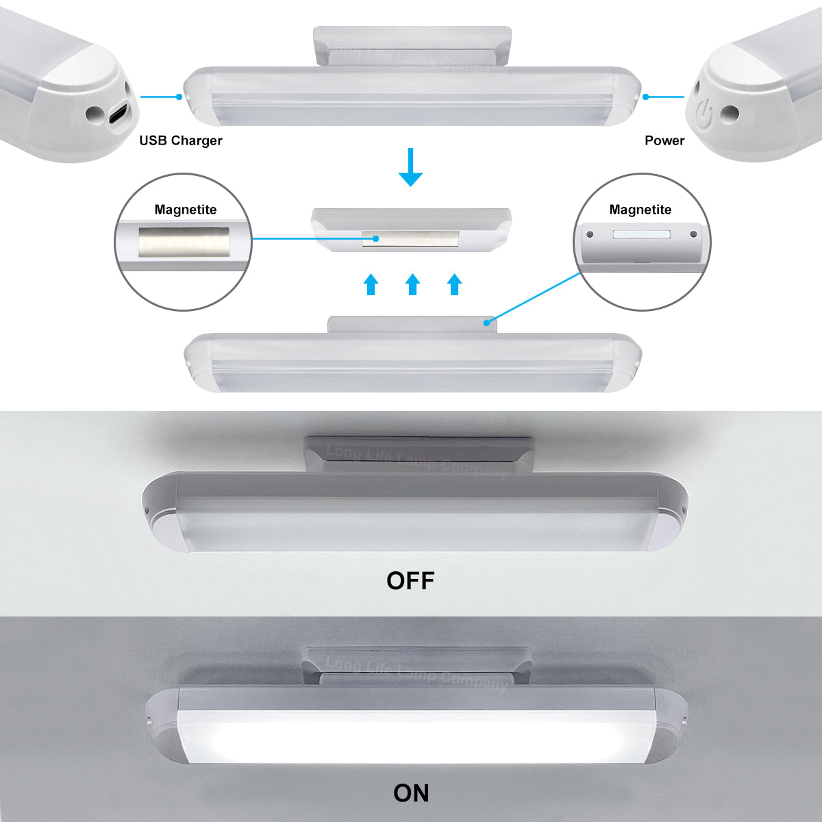 USB Magnetic LED Under Cabinet Light 3W Cool White Touch Sensor - Free delivery on all orders
