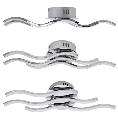 Modern LED Ceiling Chrome 3 Strip Light Warm White 20W Semi Flush