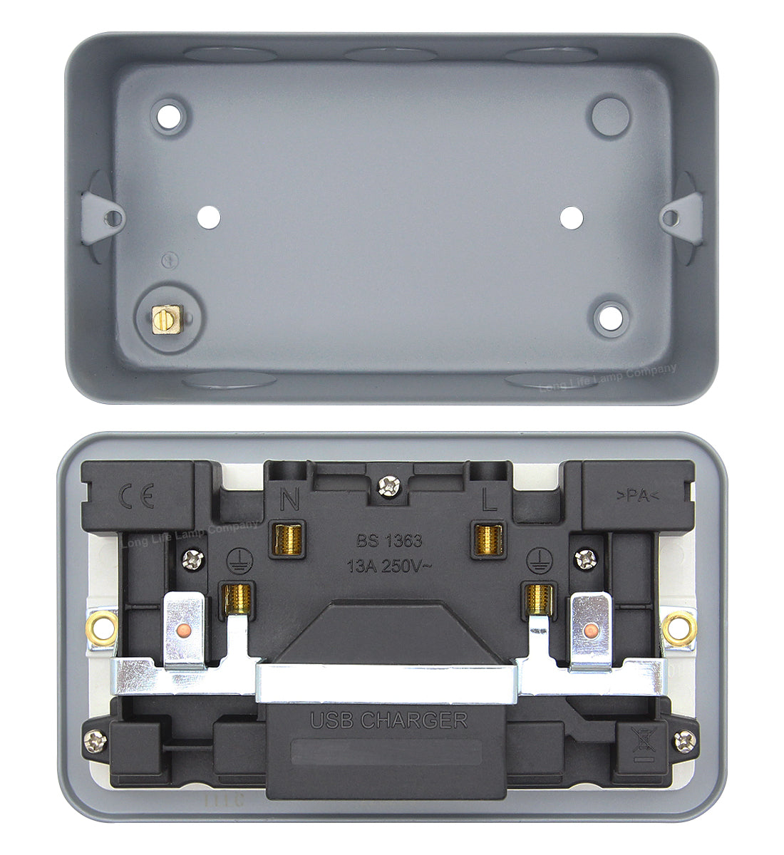 13A Metal Clad 2 Gang Socket with Dual USB Charger