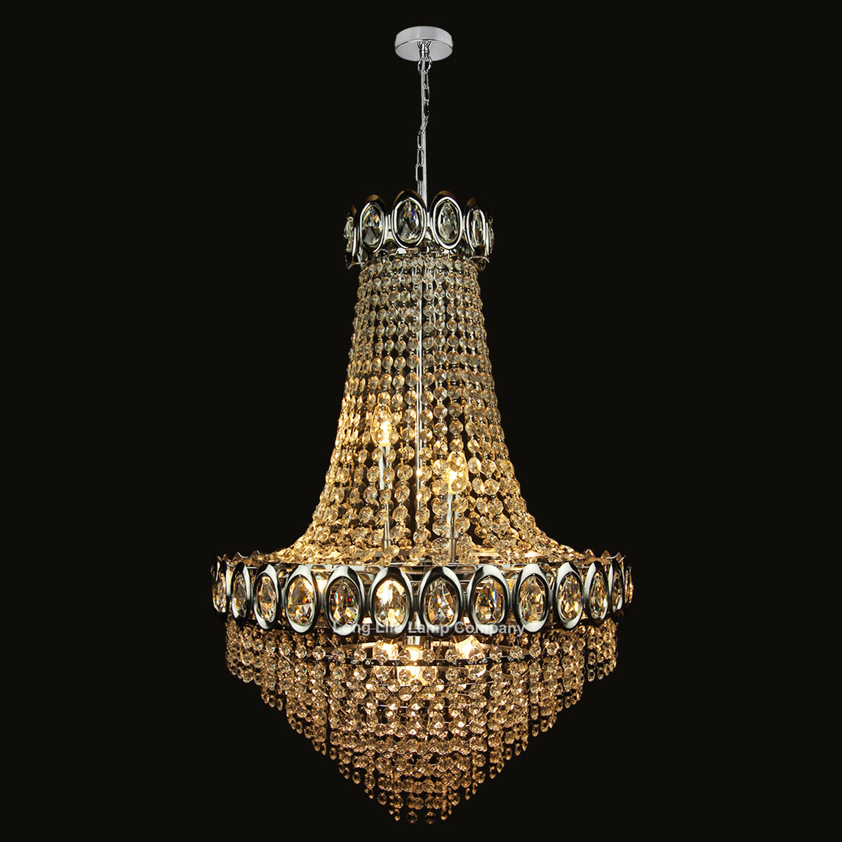 Large Ceiling Crystal Pendant Chandelier Suspended Chrome Frame Cascading Droplets