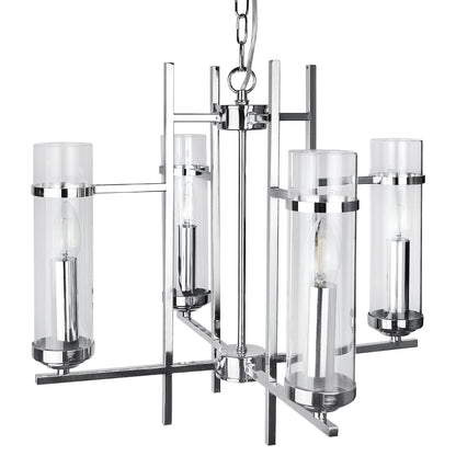 4 Light Chrome Lantern Pendant Glass Ceiling Light