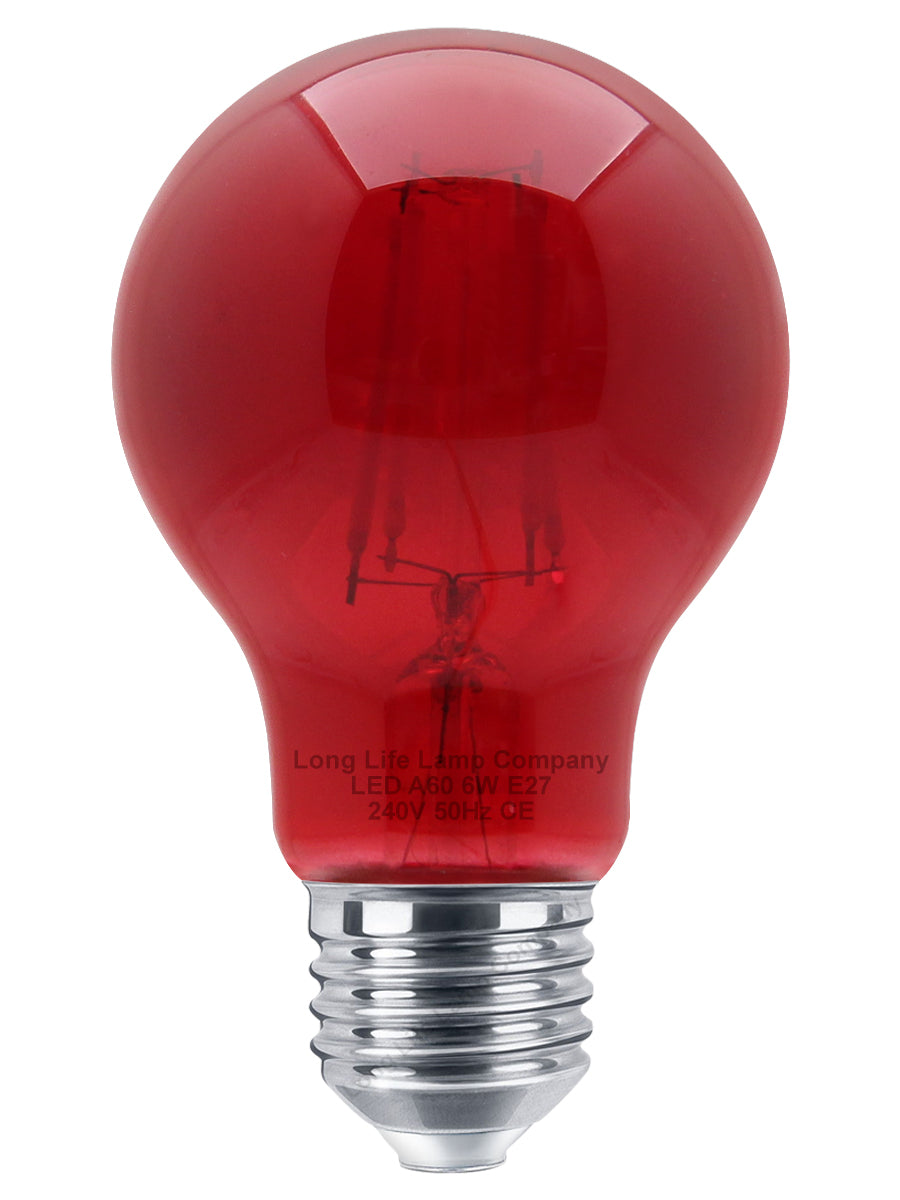 6W LED RED Light Bulb E27 Screw Cap Glass A60