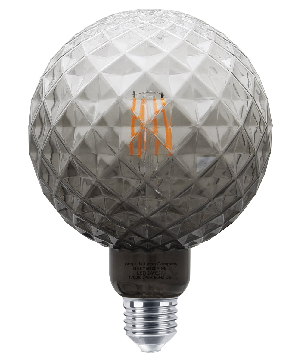 LED Glass Globe Light Bulb E27 Edison Screw Filament Classic Grey Smoked G125 Pinecone