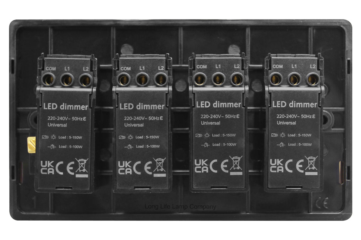 LED Dimmer Switch Black Nickel 400w 4 Gang 100w x 4 Screwless Plate Finish N358GME