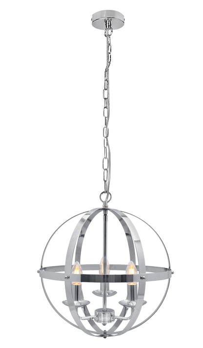Industrial Ceiling 3 Light Globe Pendant Light Chrome Chained Lantern