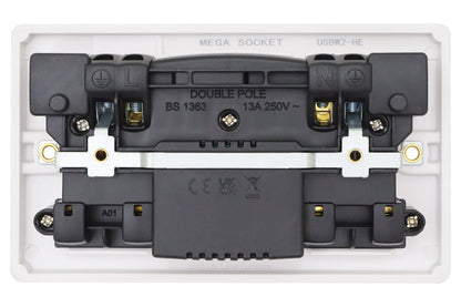 USB Double Wall Plug Socket 2 Gang 13A with 2 USB Charger Port Outlets White Socket Plate - Free delivery on all orders