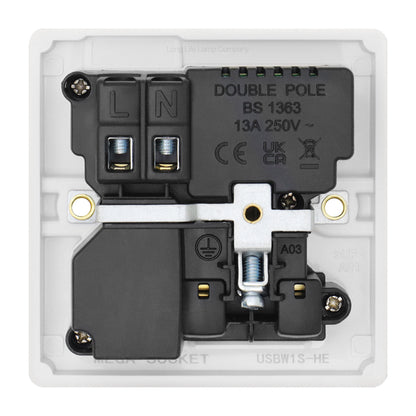 1 Gang USB Switch Socket 13A Twin Port White Single Plug Wall Outlet USBW1S - Free delivery on all orders