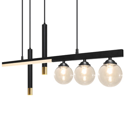 LED Bar 5 Light Black Ceiling Pendant Light Mini Glass Globes Slim Tubular