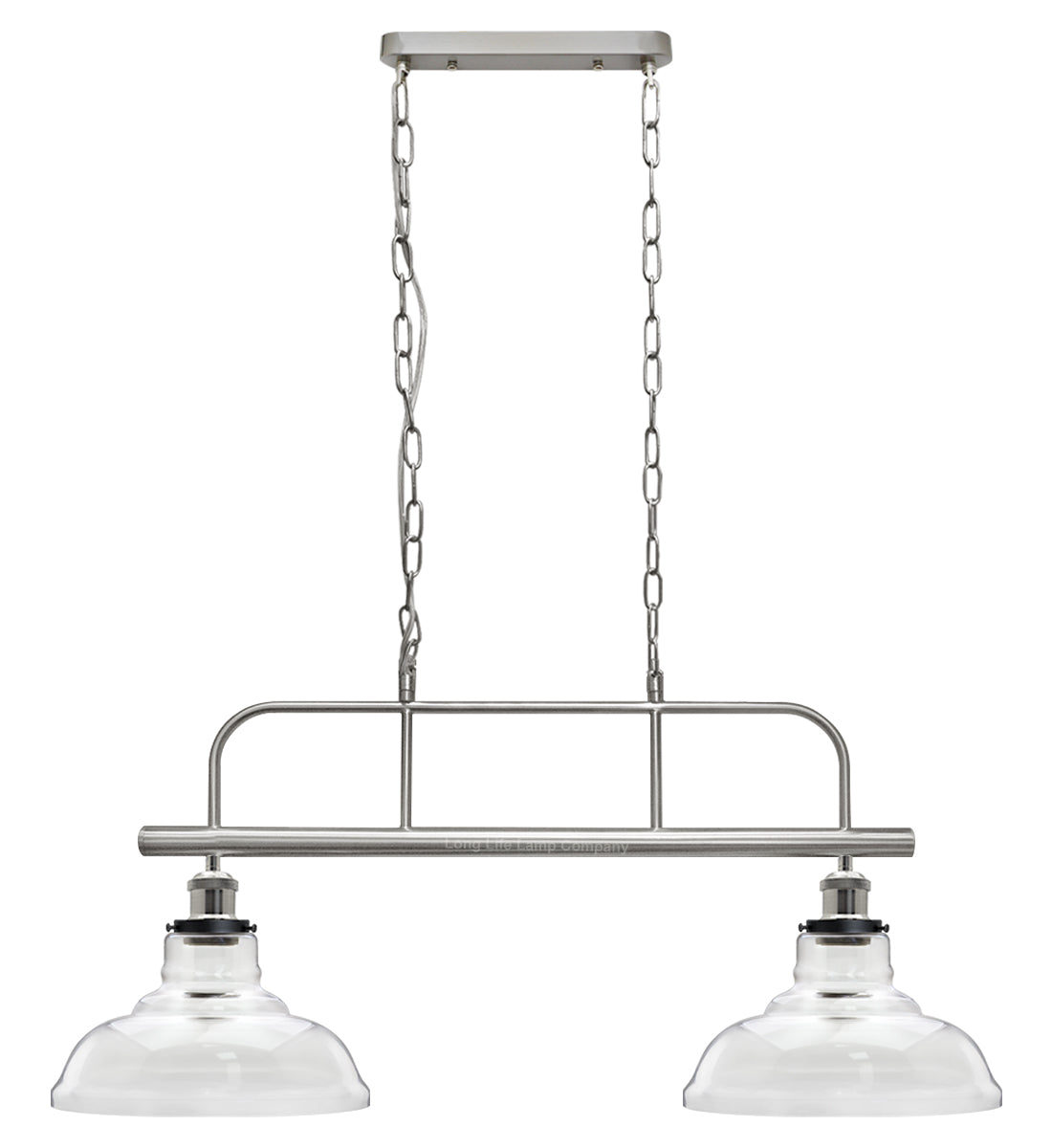 Industrial Ceiling Brush Chrome Bar 2 Clear Glass Lamp Shade Pendant Light