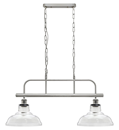 Industrial Ceiling Brush Chrome Bar 2 Clear Glass Lamp Shade Pendant Light