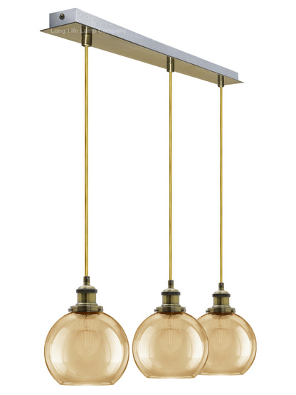 Vintage 3 Lights Ceiling Pendant Lamp Cluster Mini Glass Globe Shades Gold