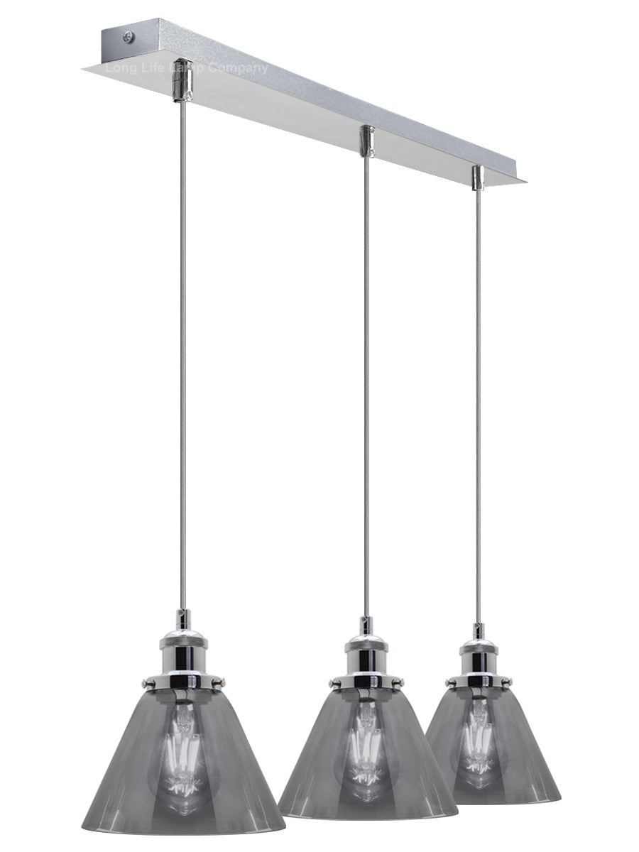 Vintage Industrial 3 Light Ceiling Pendant Lamp Mini Glass Sconce Smoked Grey Shades