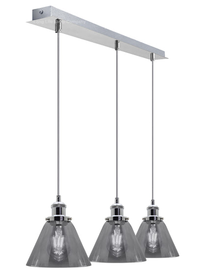 Vintage Industrial 3 Light Ceiling Pendant Lamp Mini Glass Sconce Smoked Grey Shades