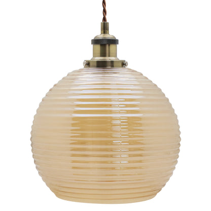 Modern Vintage Smoked Gold Ribbed Glass Globe Ceiling Pendant Lamp Shade