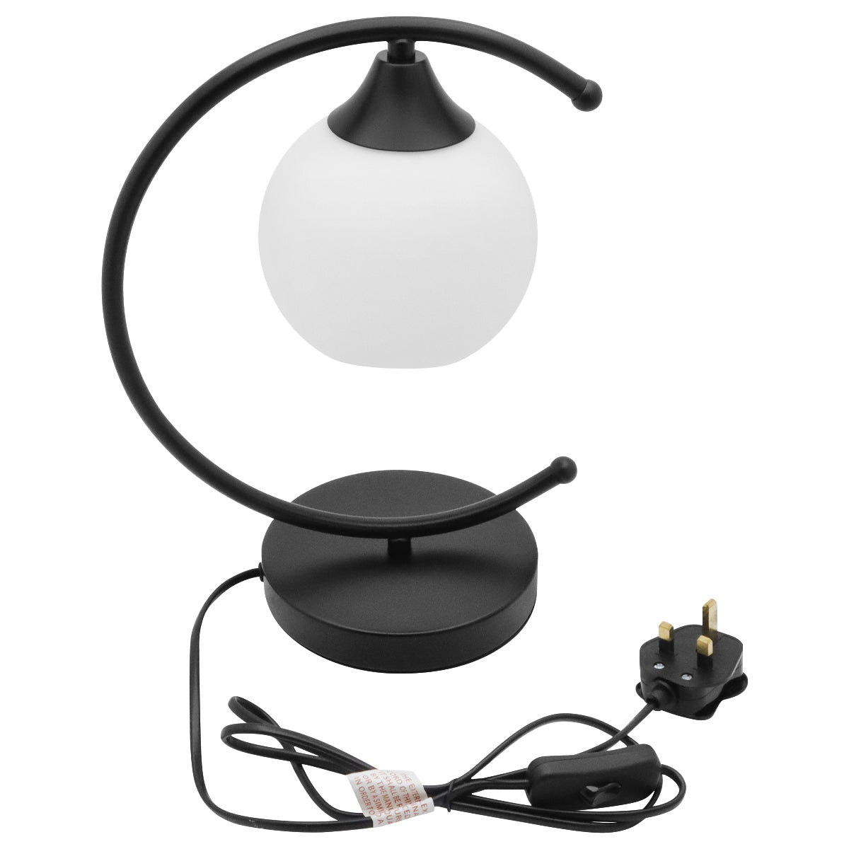 Arch Black Table Lamp Opaque Glass Globe Shade Opal Sphere T502