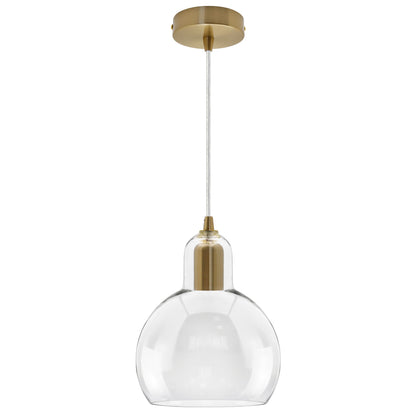 Modern Retro Ceiling Brass Pendant Light Transparent Globe Glass Lamp Shade