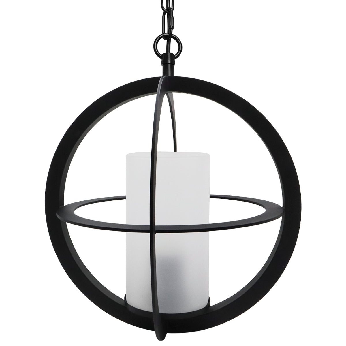Industrial 3 Ring Ceiling Pendant Light Black Metal Chain Suspended Frosted Glass Lamp Shade