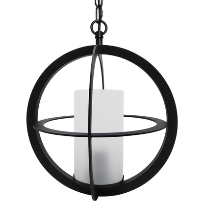 Industrial 3 Ring Ceiling Pendant Light Black Metal Chain Suspended Frosted Glass Lamp Shade