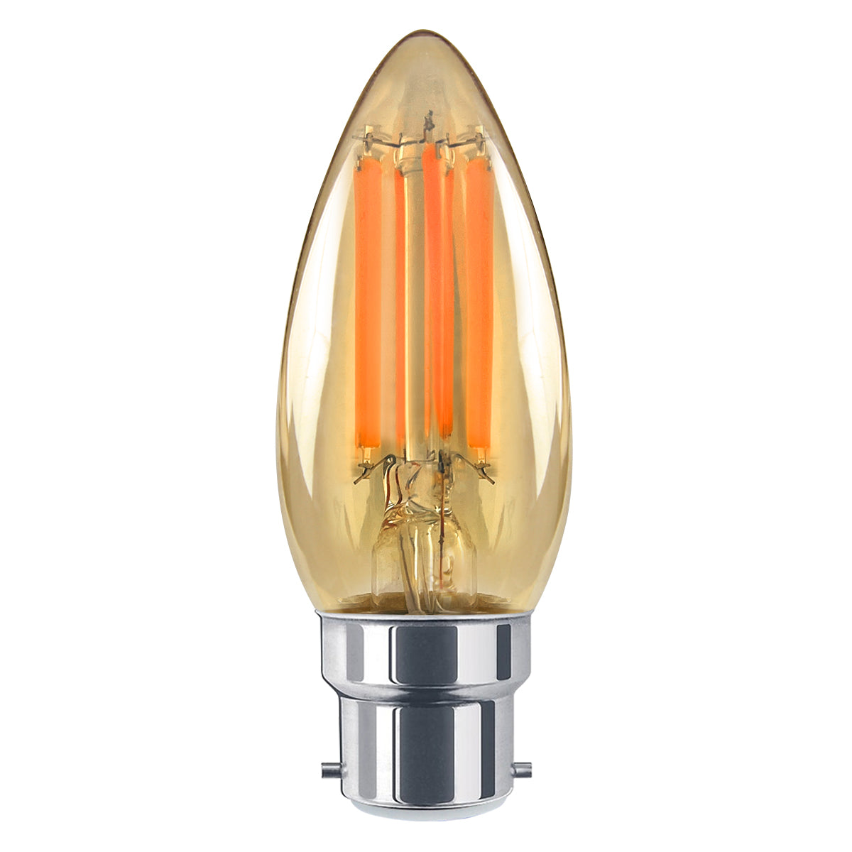 6w Dimmable LED Candle B22 Filament Light Bulb Bayonet Cap Amber Glass