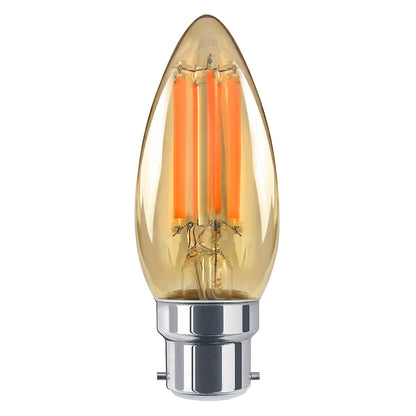 6w Dimmable LED Candle B22 Filament Light Bulb Bayonet Cap Amber Glass