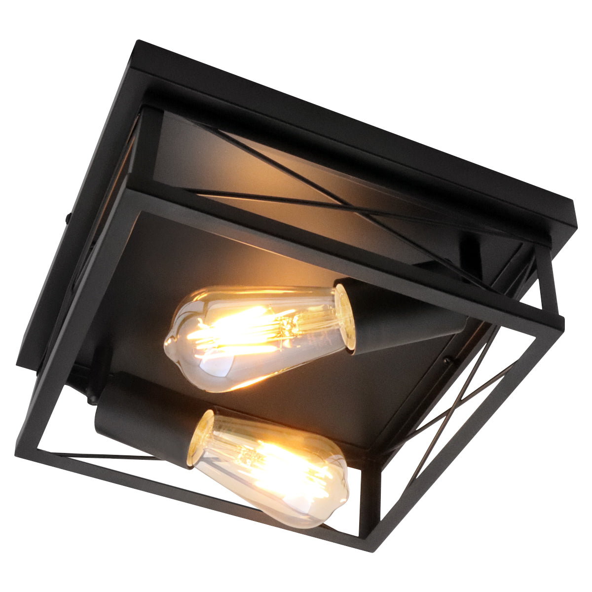 Industrial Black Ceiling Light Square 2 Light Box Lantern Flush Mounted