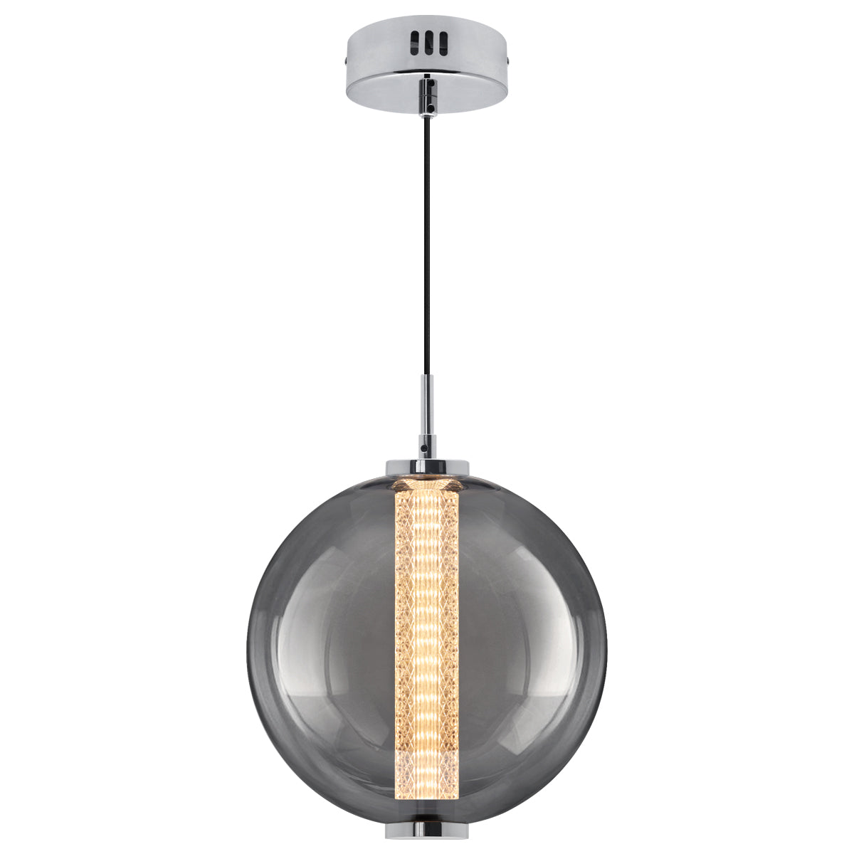 LED Globe Ceiling Pendant Light Smoked Grey Glass Lamp Shade Chrome Holder