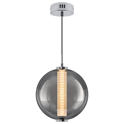 LED Globe Ceiling Pendant Light Smoked Grey Glass Lamp Shade Chrome Holder