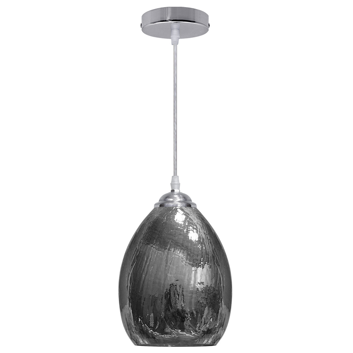 Retro Chrome Ceiling Pendant Light Fixture Grey Cracked Glass Oval Lamp shade
