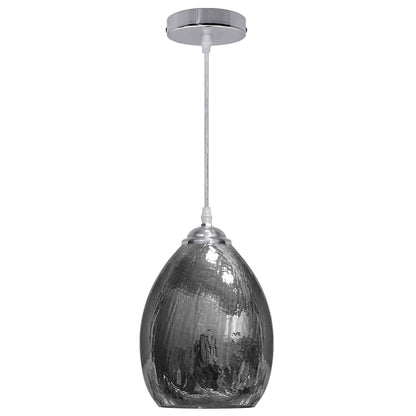 Retro Chrome Ceiling Pendant Light Fixture Grey Cracked Glass Oval Lamp shade